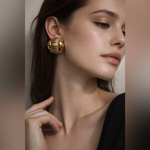 Vintage Nina Ricci Gold Tone Sculptural Clip-On Earrings Statement